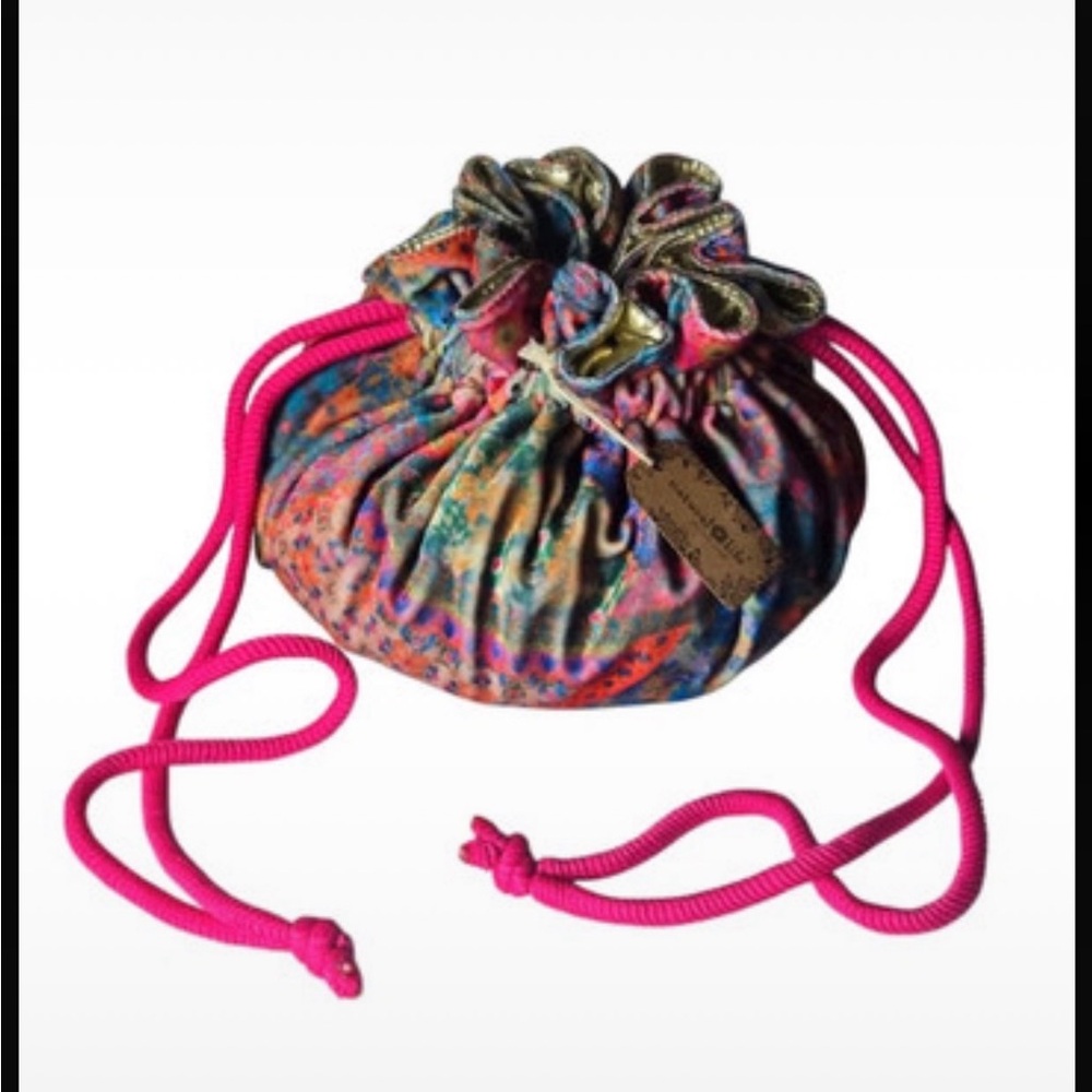 NATURAL LIFE Multicolor Paisley Velvet Cosmetic Pouch with Drawcord